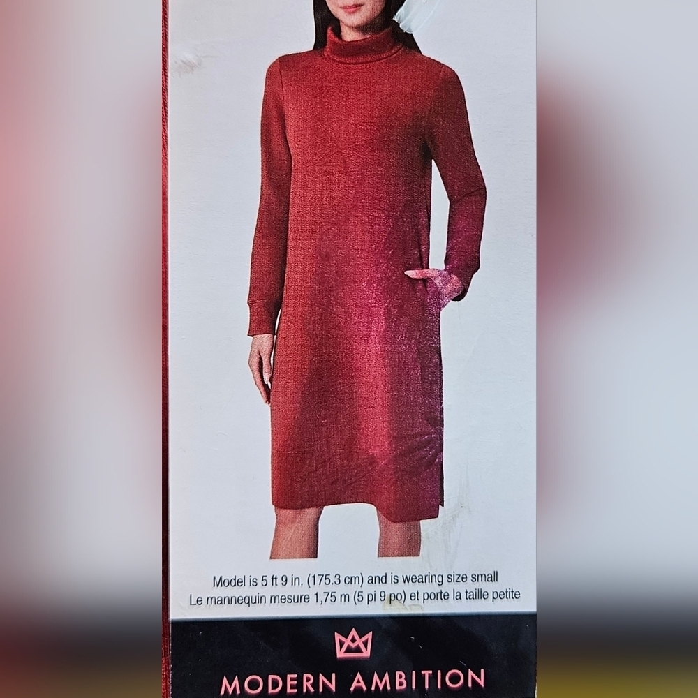 Modern Ambition Long Sleeve Turtleneck Rust Dress, Size Small, NWT